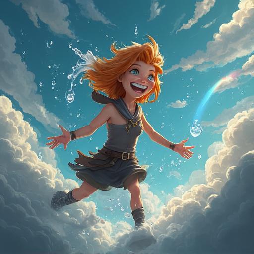 Pluie rejoint courageusement ses nouveaux amis nuages.
