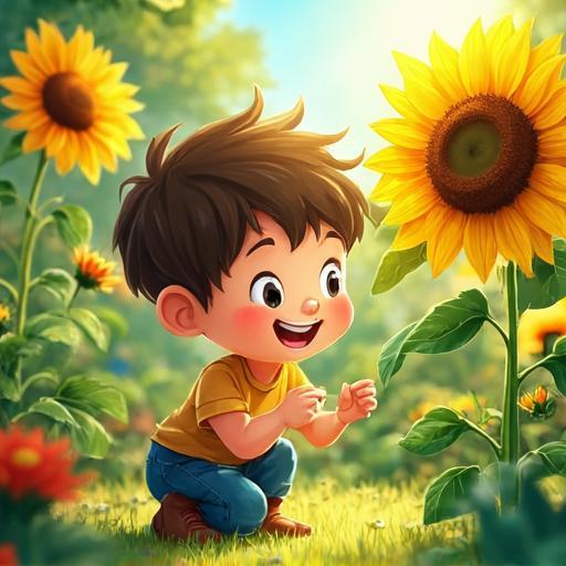 ليو يكتشف زهرة عباد الشمس الذابلة في حديقته.
