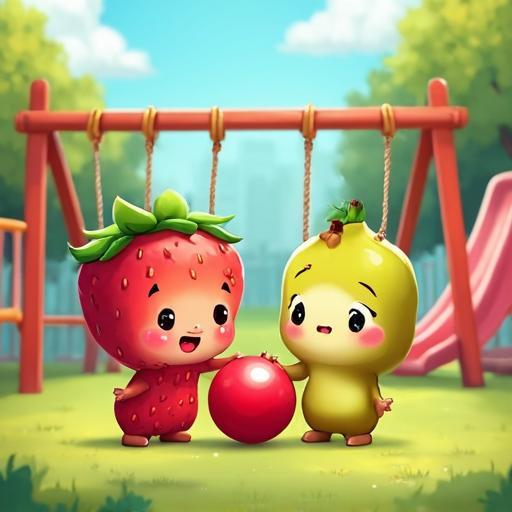 莓莓和波西都想玩同一顆球。