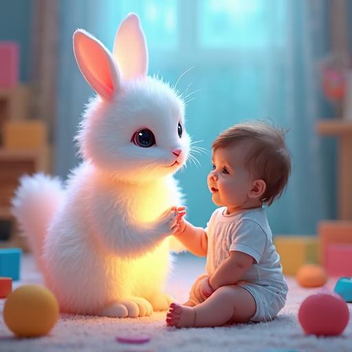 صديق ناعم ومتوهج يلتقي بطفل.