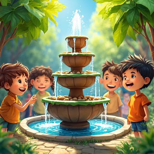 La fontaine est terminée, symbole d'imagination et de travail d'équipe.