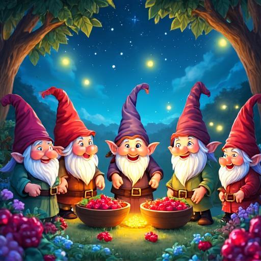 Las bayas luminosas son restauradas, y los gnomos celebran la dedicación de Pip y su esfuerzo colectivo.