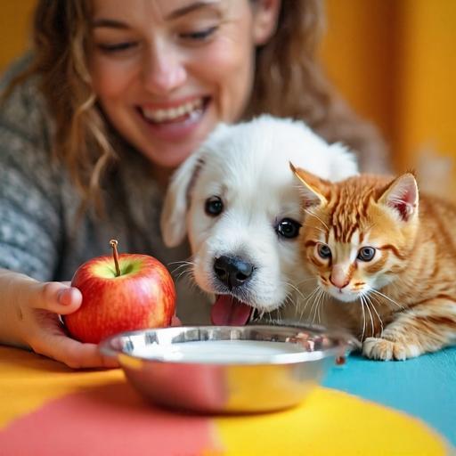 Учительница дает всем вкусные угощения. Хрустящее яблоко и теплое молоко делают всех сытыми и сонными.