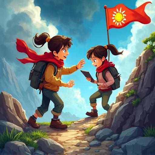 兩位朋友在登上神秘山峰時，勇敢面對變幻莫測的天氣。