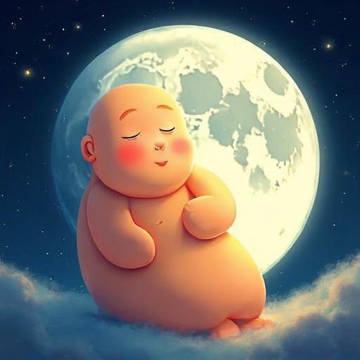 想睡覺的格斯抱著又大又白的月亮,在寂靜的太空中睡著了。