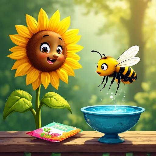 Pousse imagine un plan et demande à Buzzy d'être courageuse et de lui apporter une graine et un peu d'eau.
